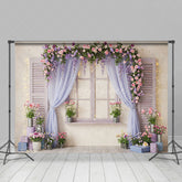 Aperturee - Aperturee Lighted Floral Purple Curtain Window Photo Backdrop
